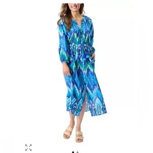 NWT Tommy Bahama Cala Azure Printed Cover Up Maxi Dress Womens sz L Beaming Blue